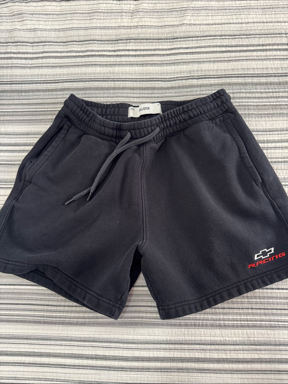 Hollister Black Athletic Drawstring Shorts with Racing Logo